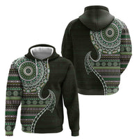 Fijian Masi Tribal Tattoos Art Pattern Zip Hoodie Green Color Half Style - Polynesian Pride