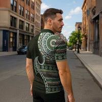 Fijian Masi Tribal Tattoos Art Pattern Zipper Polo Shirt Green Color Half Style - Polynesian Pride