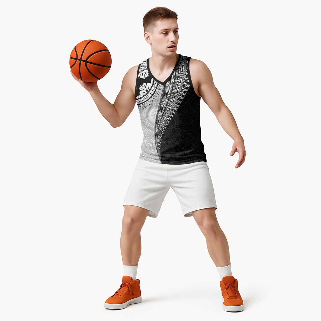 Fijian Masi Tattoos Basketball Jersey with Tapa Tribal Pattern - Polynesian Pride