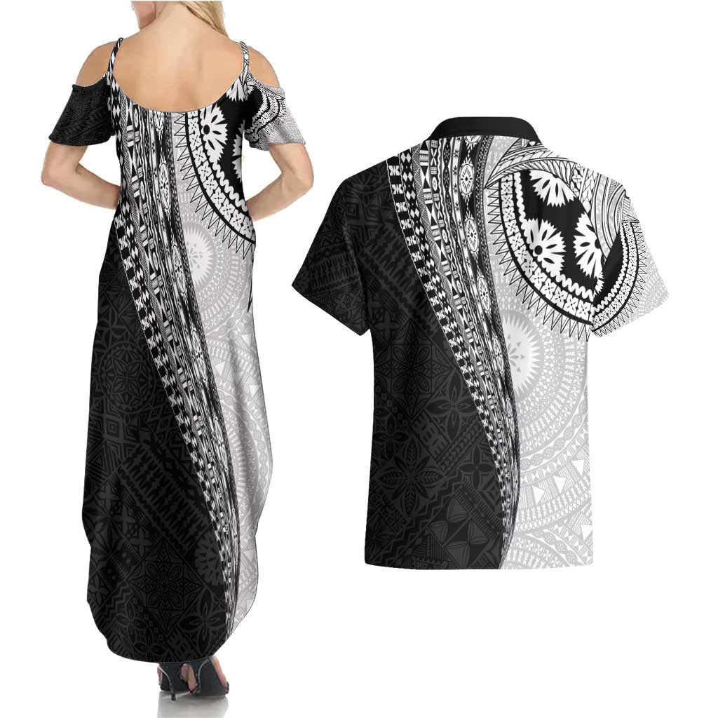 Fijian Masi Tattoos Couples Matching Summer Maxi Dress and Hawaiian Shirt with Tapa Tribal Pattern - Polynesian Pride