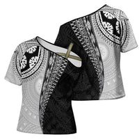 Fijian Masi Tattoos Cross Shoulder Shirt with Tapa Tribal Pattern - Polynesian Pride