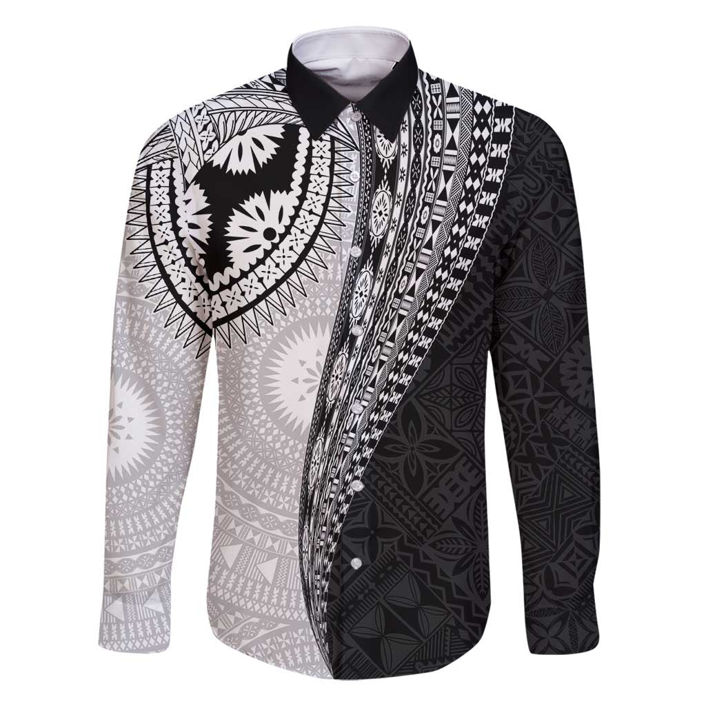 Fijian Masi Tattoos Family Matching Long Sleeve Bodycon Dress and Hawaiian Shirt with Tapa Tribal Pattern - Polynesian Pride