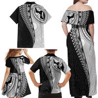 Fijian Masi Tattoos Family Matching Off Shoulder Maxi Dress and Hawaiian Shirt with Tapa Tribal Pattern - Polynesian Pride