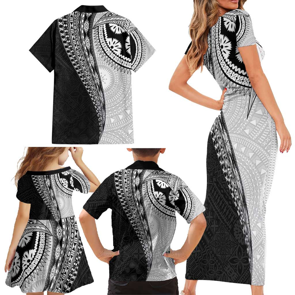 Fijian Masi Tattoos Family Matching Short Sleeve Bodycon Dress and Hawaiian Shirt with Tapa Tribal Pattern - Polynesian Pride