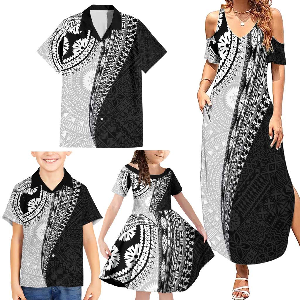Fijian Masi Tattoos Family Matching Summer Maxi Dress and Hawaiian Shirt with Tapa Tribal Pattern - Polynesian Pride