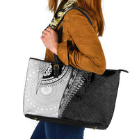 Fijian Masi Tattoos Leather Tote Bag with Tapa Tribal Pattern - Polynesian Pride