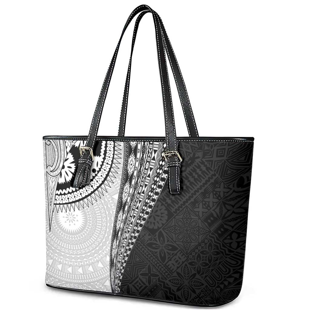 Fijian Masi Tattoos Leather Tote Bag with Tapa Tribal Pattern - Polynesian Pride