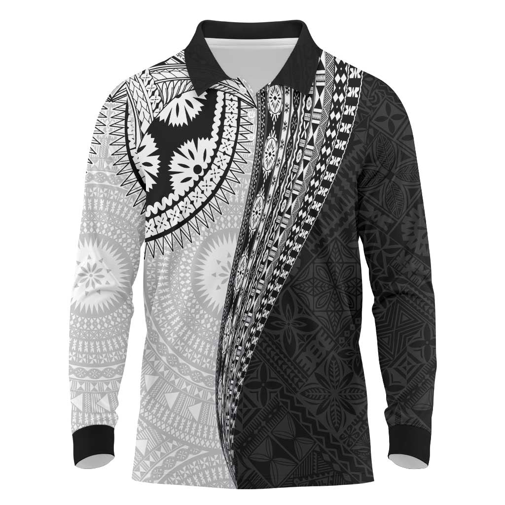 Fijian Masi Tattoos Long Sleeve Polo Shirt with Tapa Tribal Pattern - Polynesian Pride