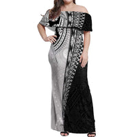 Fijian Masi Tattoos Off Shoulder Maxi Dress with Tapa Tribal Pattern - Polynesian Pride