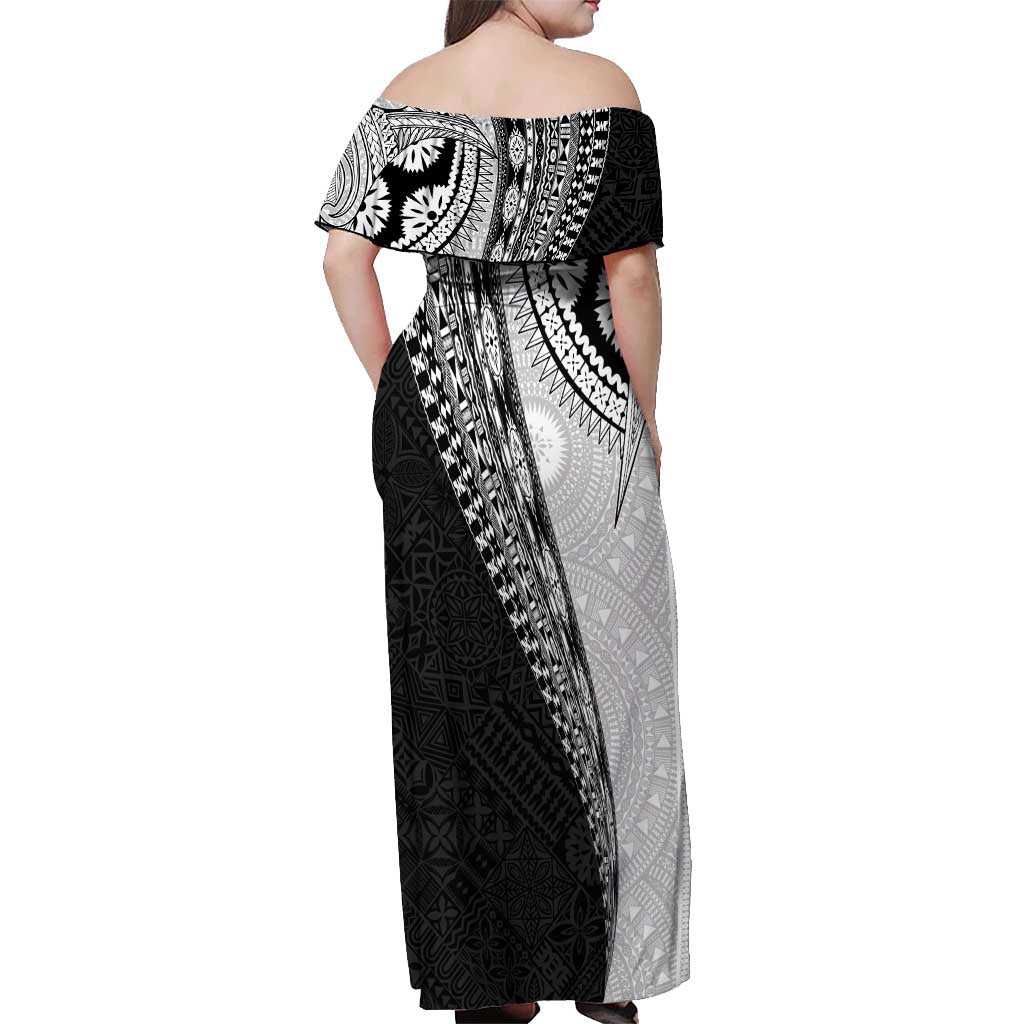 Fijian Masi Tattoos Off Shoulder Maxi Dress with Tapa Tribal Pattern - Polynesian Pride