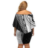Fijian Masi Tattoos Off Shoulder Short Dress with Tapa Tribal Pattern - Polynesian Pride