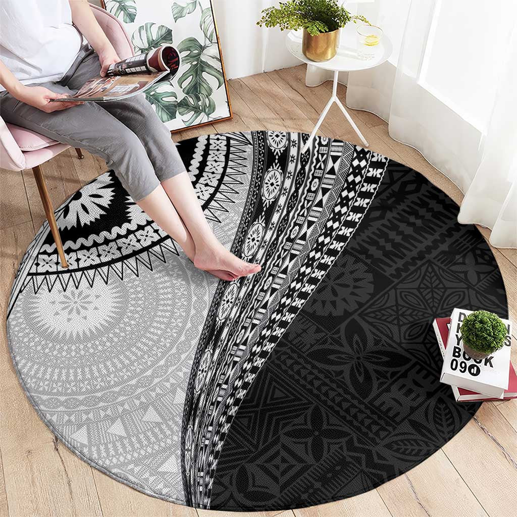Fijian Masi Tattoos Round Carpet with Tapa Tribal Pattern - Polynesian Pride