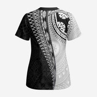 Fijian Masi Tattoos Scrub Top with Tapa Tribal Pattern - Polynesian Pride