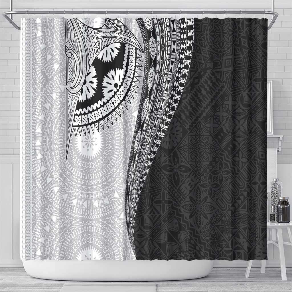 Fijian Masi Tattoos Shower Curtain with Tapa Tribal Pattern - Polynesian Pride