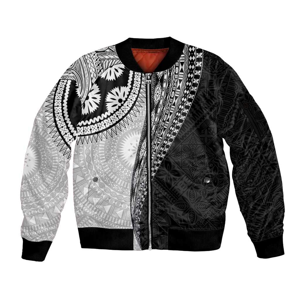 Fijian Masi Tattoos Sleeve Zip Bomber Jacket with Tapa Tribal Pattern - Polynesian Pride