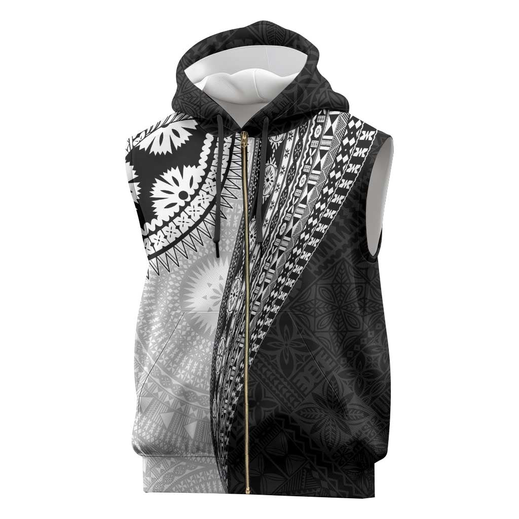 Fijian Masi Tattoos Sleeveless Zip Hoodie with Tapa Tribal Pattern - Polynesian Pride