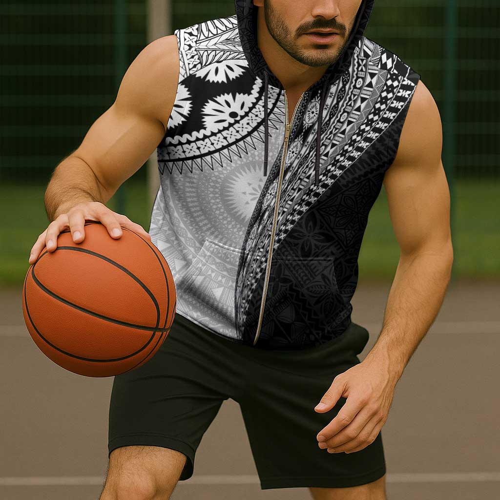 Fijian Masi Tattoos Sleeveless Zip Hoodie with Tapa Tribal Pattern - Polynesian Pride
