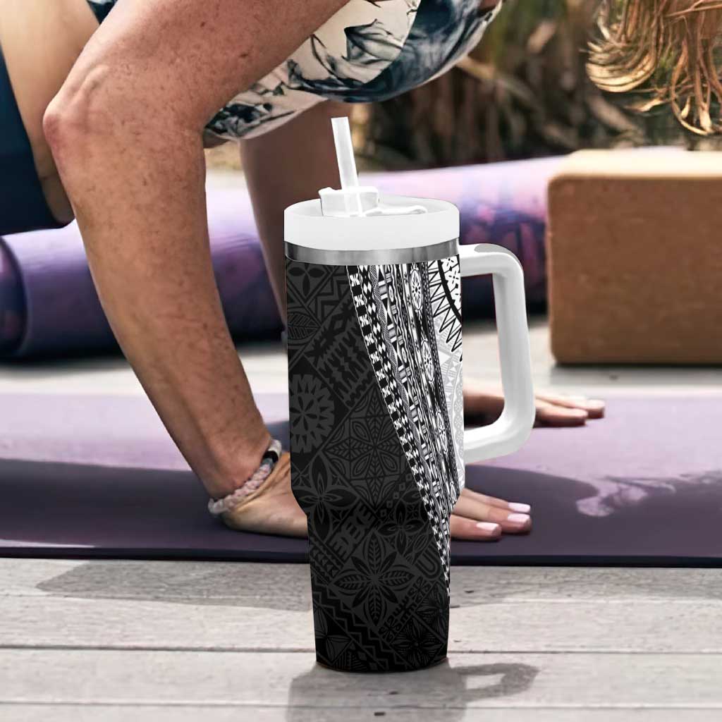 Fijian Masi Tattoos Tumbler With Handle with Tapa Tribal Pattern - Polynesian Pride