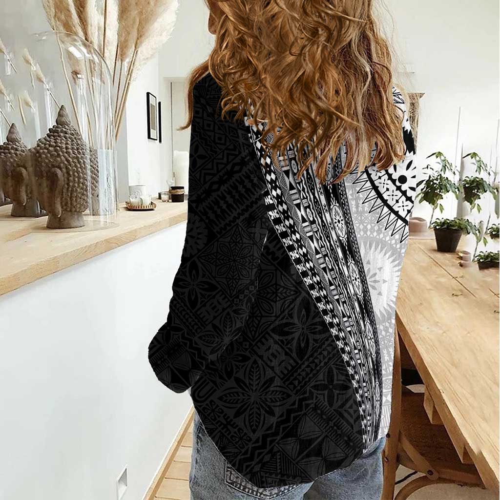 Fijian Masi Tattoos Women Casual Shirt with Tapa Tribal Pattern - Polynesian Pride