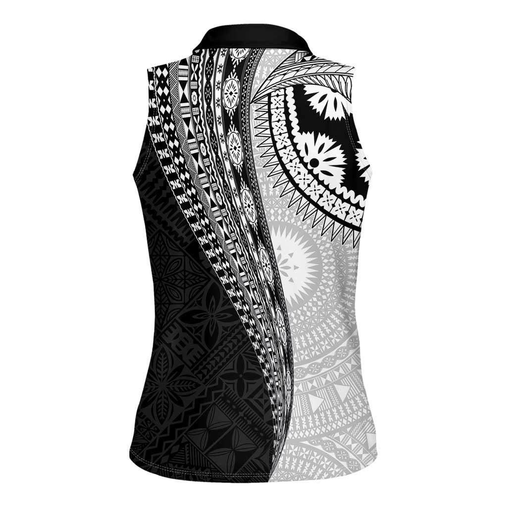 Fijian Masi Tattoos Women Sleeveless Polo Shirt with Tapa Tribal Pattern - Polynesian Pride