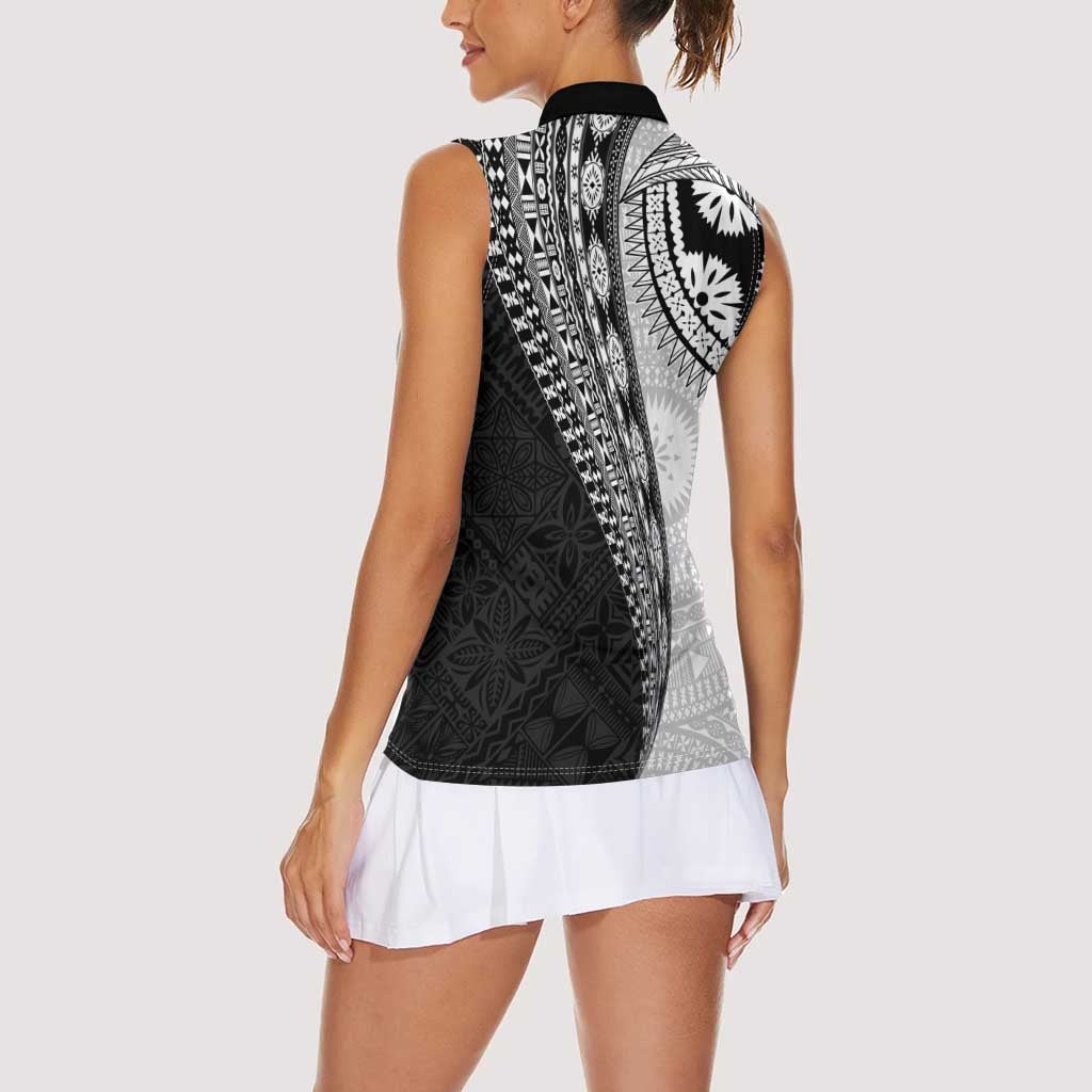 Fijian Masi Tattoos Women Sleeveless Polo Shirt with Tapa Tribal Pattern - Polynesian Pride