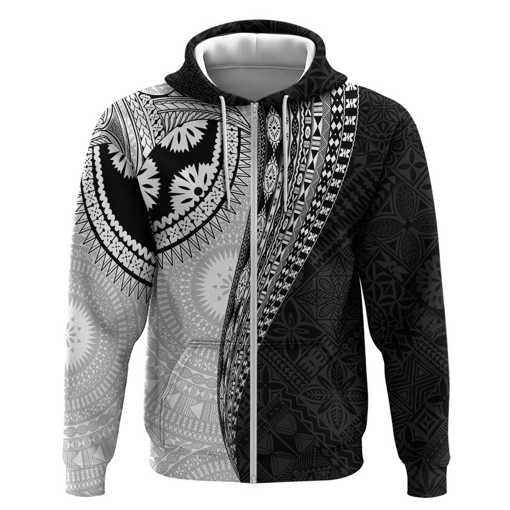 Fijian Masi Tattoos Zip Hoodie with Tapa Tribal Pattern - Polynesian Pride