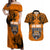 PNG Lae Snax Tigers Rugby Couples Matching Off Shoulder Maxi Dress and Hawaiian Shirt The Tigers Head and PNG Bird Polynesian Tattoo LT03 Orange - Polynesian Pride