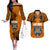 PNG Lae Snax Tigers Rugby Couples Matching Off The Shoulder Long Sleeve Dress and Hawaiian Shirt The Tigers Head and PNG Bird Polynesian Tattoo LT03 Orange - Polynesian Pride