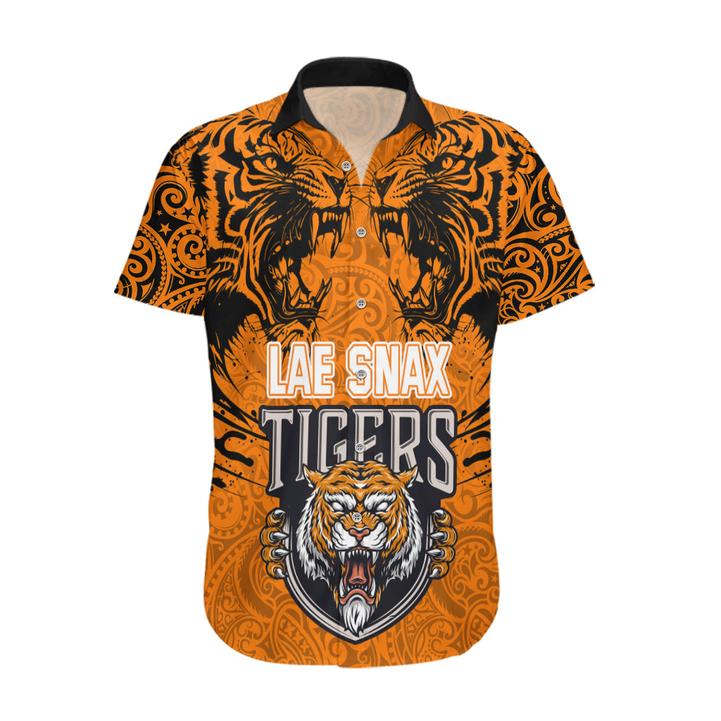 PNG Lae Snax Tigers Rugby Hawaiian Shirt The Tigers Head and PNG Bird Polynesian Tattoo LT03 Orange - Polynesian Pride