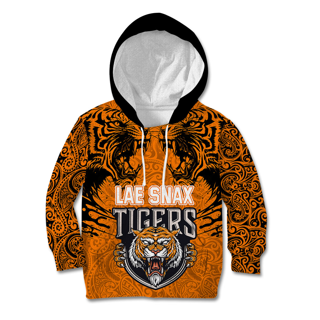 PNG Lae Snax Tigers Rugby Kid Hoodie The Tigers Head and PNG Bird Polynesian Tattoo LT03 Hoodie Orange - Polynesian Pride