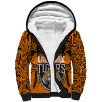 PNG Lae Snax Tigers Rugby Sherpa Hoodie The Tigers Head and PNG Bird Polynesian Tattoo LT03 Unisex Orange - Polynesian Pride