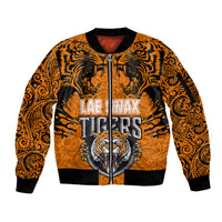 PNG Lae Snax Tigers Rugby Sleeve Zip Bomber Jacket The Tigers Head and PNG Bird Polynesian Tattoo LT03 Unisex Orange - Polynesian Pride