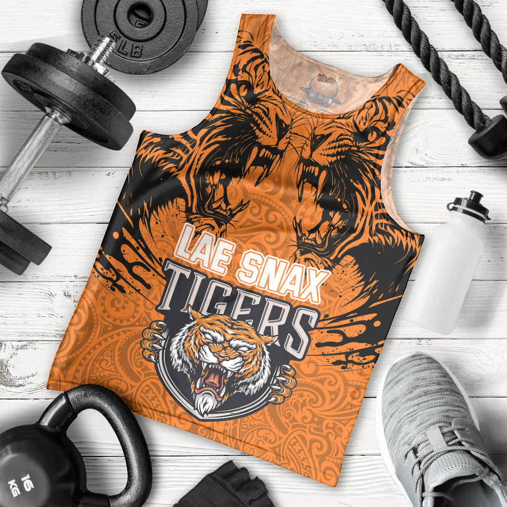 Custom PNG Lae Snax Tigers Rugby Men Tank Top The Tigers Head and PNG Bird Polynesian Tattoo LT03 Orange - Polynesian Pride