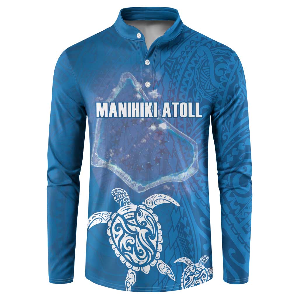 Cook Islands Manihiki Atoll Button Sweatshirt Maori Turtle and Polynesian Pattern LT03 Blue - Polynesian Pride