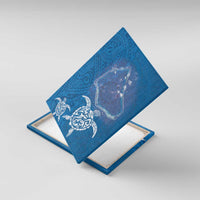 Cook Islands Manihiki Atoll Canvas Wall Art Maori Turtle and Polynesian Pattern LT03 With Frame Blue - Polynesian Pride