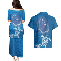 Cook Islands Manihiki Atoll Couples Matching Puletasi and Hawaiian Shirt Maori Turtle and Polynesian Pattern LT03 - Polynesian Pride
