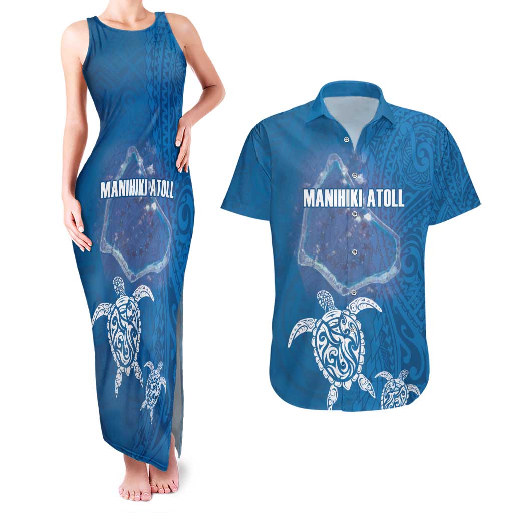 Cook Islands Manihiki Atoll Couples Matching Tank Maxi Dress and Hawaiian Shirt Maori Turtle and Polynesian Pattern