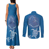 Cook Islands Manihiki Atoll Couples Matching Tank Maxi Dress and Long Sleeve Button Shirt Maori Turtle and Polynesian Pattern LT03 - Polynesian Pride