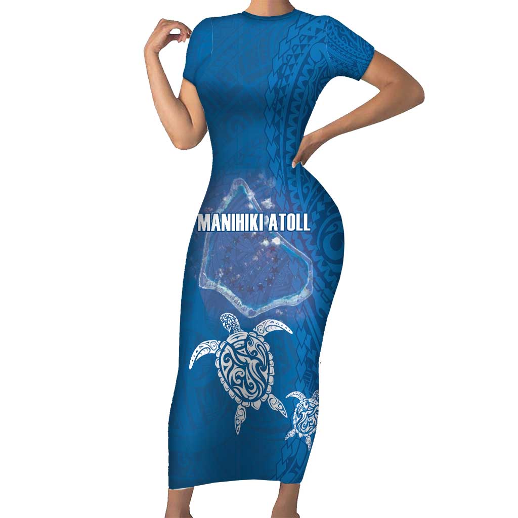 Cook Islands Manihiki Atoll Family Matching Short Sleeve Bodycon Dress and Hawaiian Shirt Maori Turtle and Polynesian Pattern