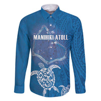 Cook Islands Manihiki Atoll Family Matching Summer Maxi Dress and Hawaiian Shirt Maori Turtle and Polynesian Pattern LT03 Dad's Shirt - Long Sleeve Blue - Polynesian Pride
