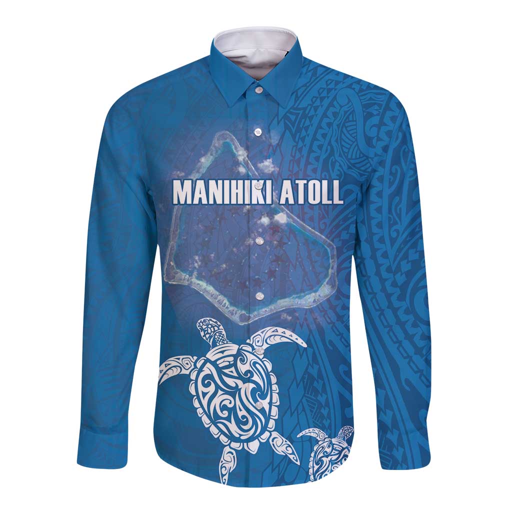 Cook Islands Manihiki Atoll Long Sleeve Button Shirt Maori Turtle and Polynesian Pattern