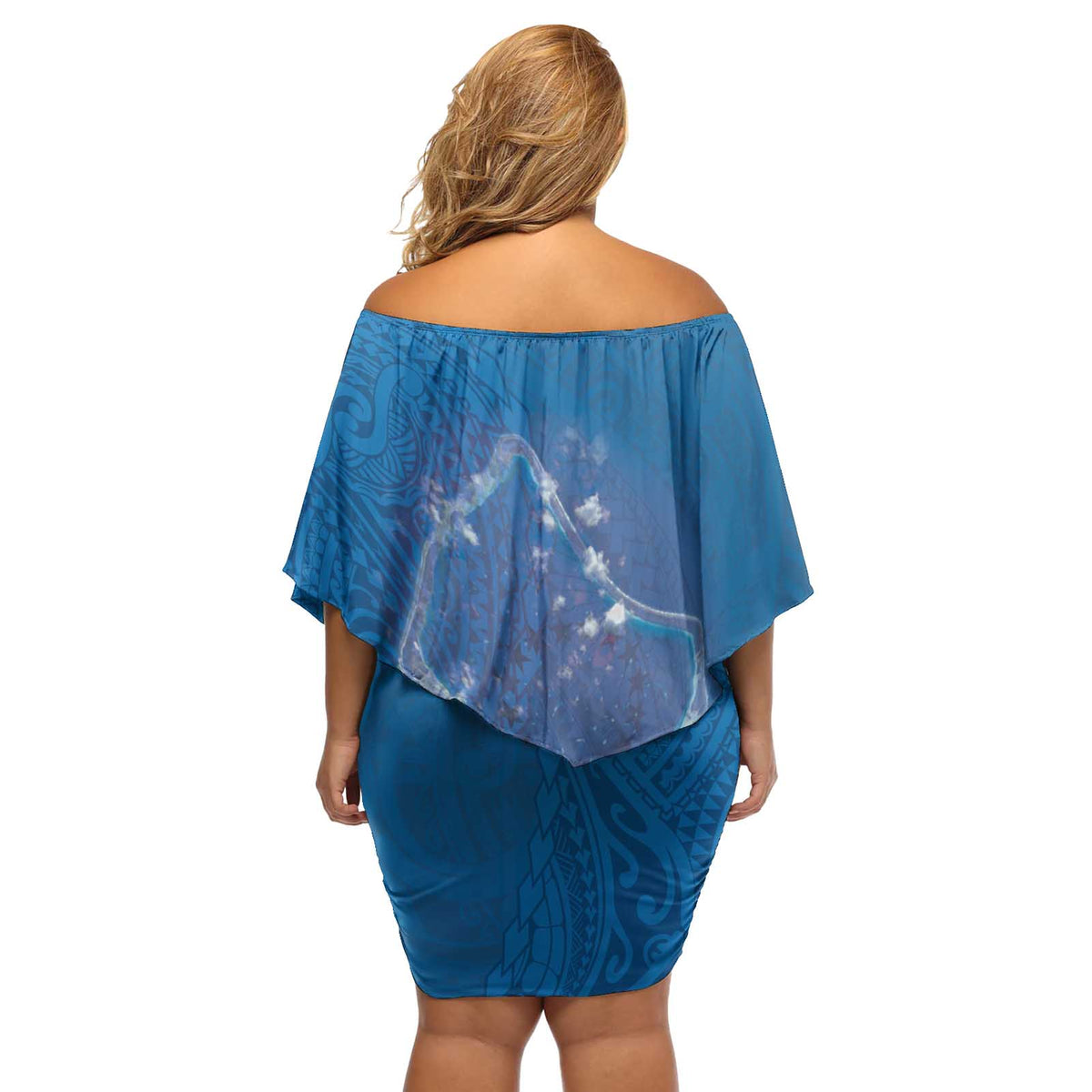 Cook Islands Manihiki Atoll Off Shoulder Short Dress Maori Turtle and Polynesian Pattern LT03 - Polynesian Pride