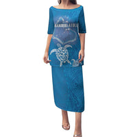 Cook Islands Manihiki Atoll Puletasi Maori Turtle and Polynesian Pattern LT03 Long Dress Blue - Polynesian Pride