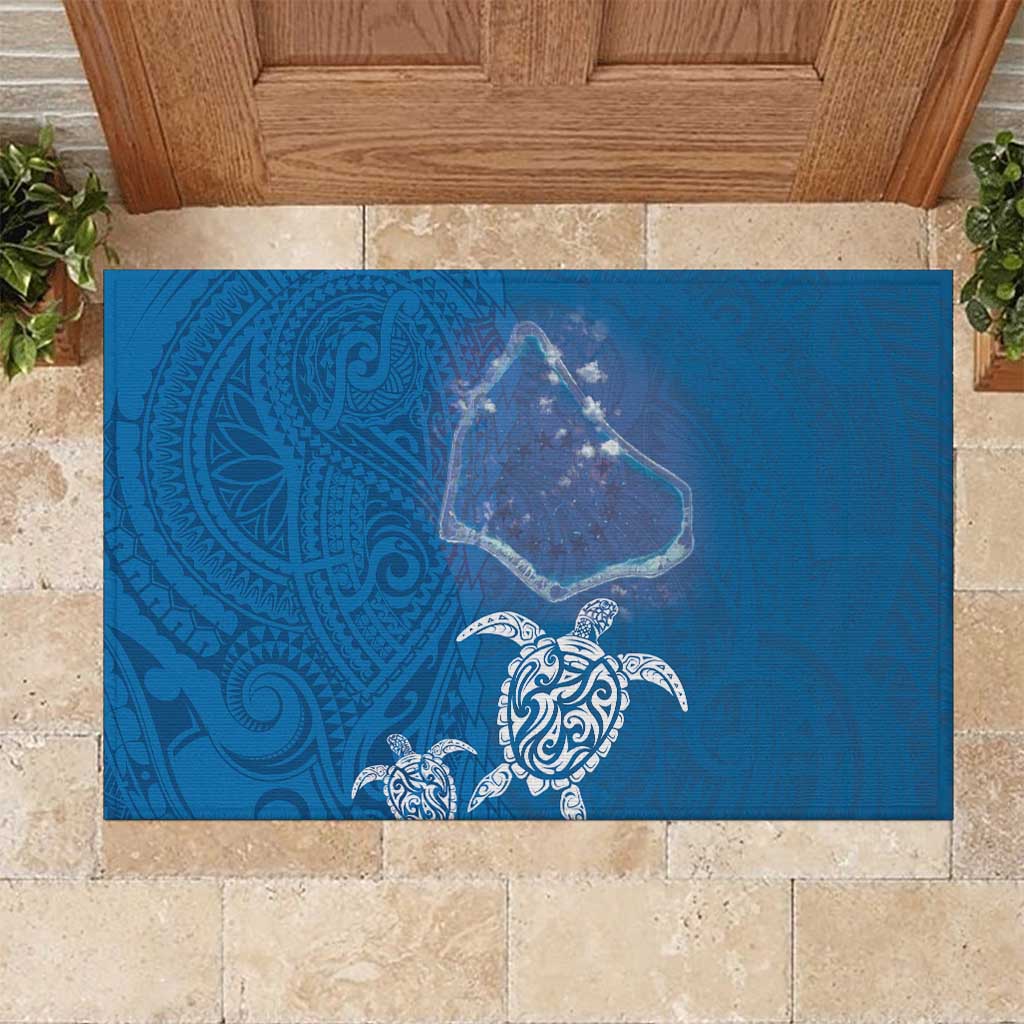 Cook Islands Manihiki Atoll Rubber Doormat Maori Turtle and Polynesian Pattern LT03 Blue - Polynesian Pride