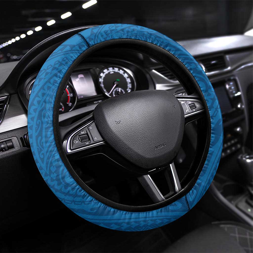 Cook Islands Manihiki Atoll Steering Wheel Cover Maori Turtle and Polynesian Pattern LT03 Universal Fit Blue - Polynesian Pride