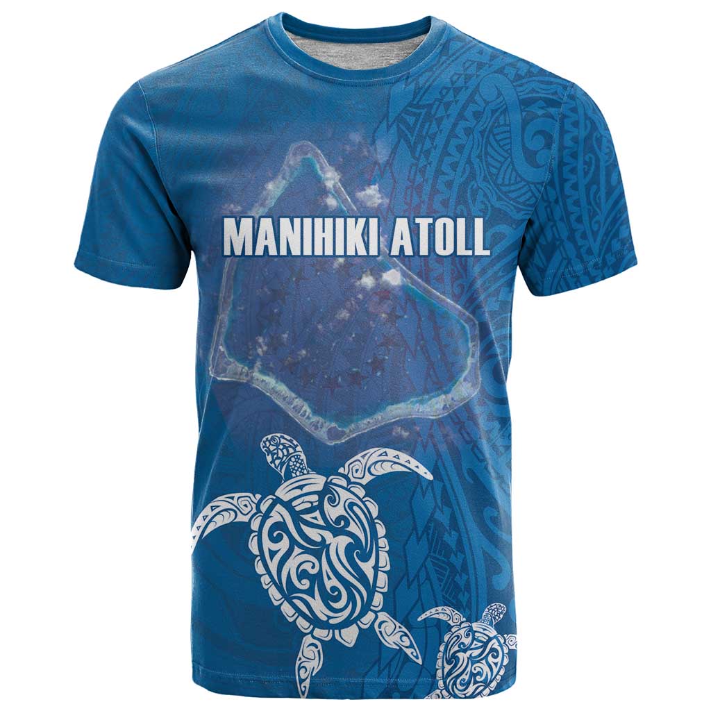 Cook Islands Manihiki Atoll T Shirt Maori Turtle and Polynesian Pattern LT03 Blue - Polynesian Pride