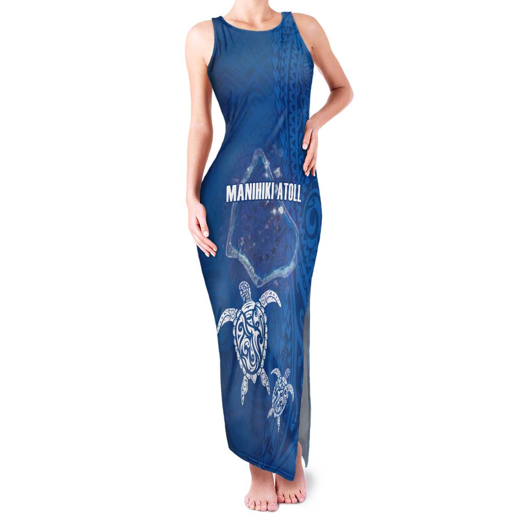 Cook Islands Manihiki Atoll Tank Maxi Dress Maori Turtle and Polynesian Pattern LT03 Women Blue - Polynesian Pride
