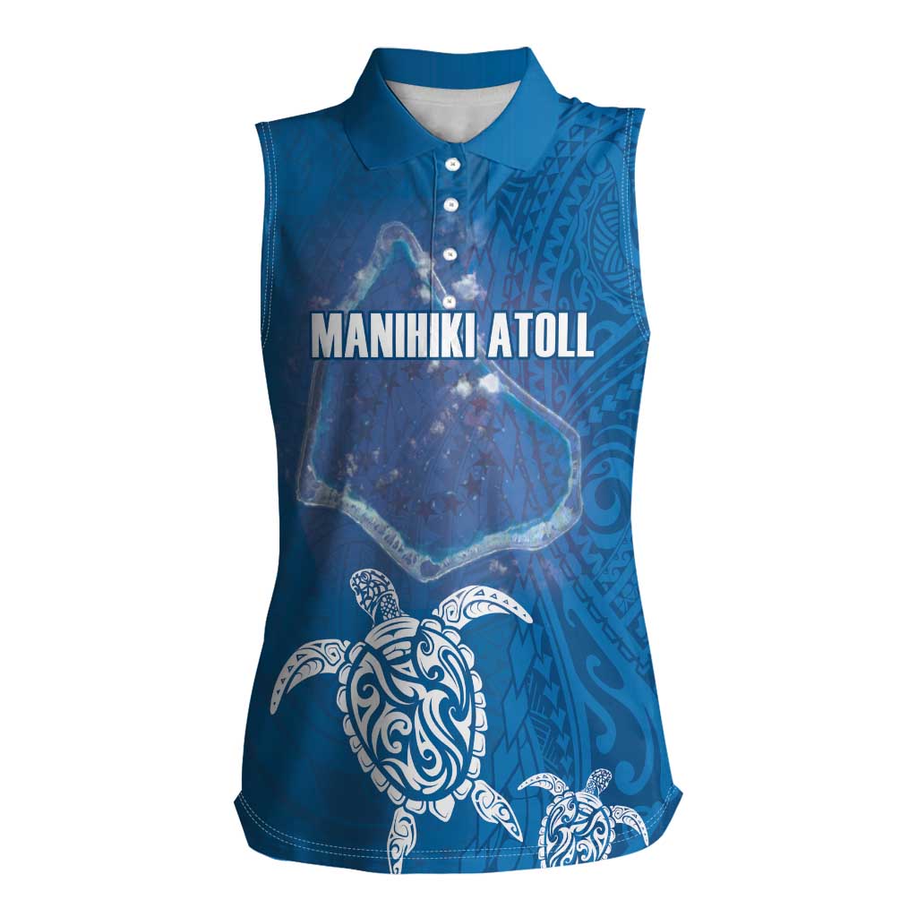 Cook Islands Manihiki Atoll Women Sleeveless Polo Shirt Maori Turtle and Polynesian Pattern