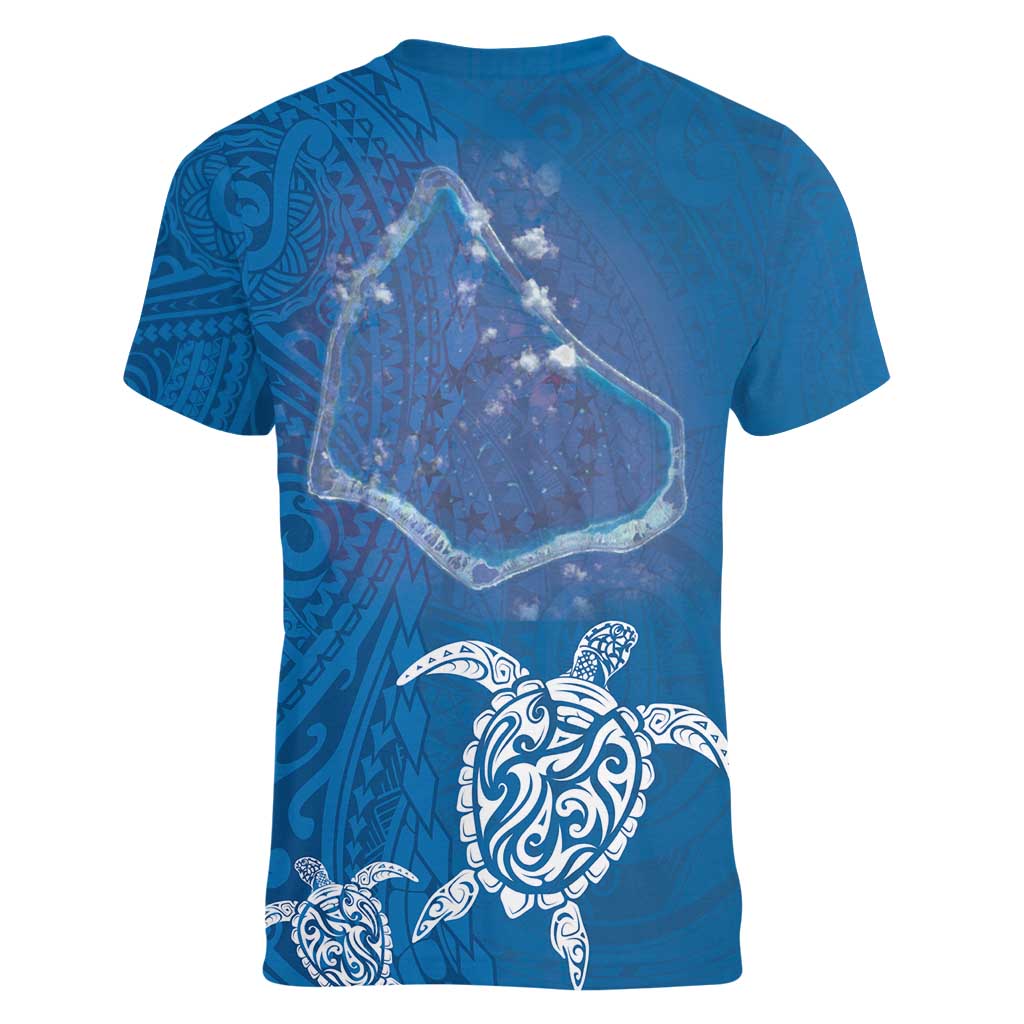 Cook Islands Manihiki Atoll Women V-Neck T-Shirt Maori Turtle and Polynesian Pattern LT03 - Polynesian Pride