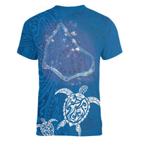 Cook Islands Manihiki Atoll Women V-Neck T-Shirt Maori Turtle and Polynesian Pattern LT03 - Polynesian Pride